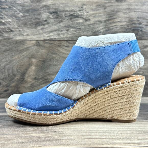 NIB Gentle Souls Cody 8M Blue Suede Slingback Open Toe Espadrille Wedge Sandals - Picture 5 of 10